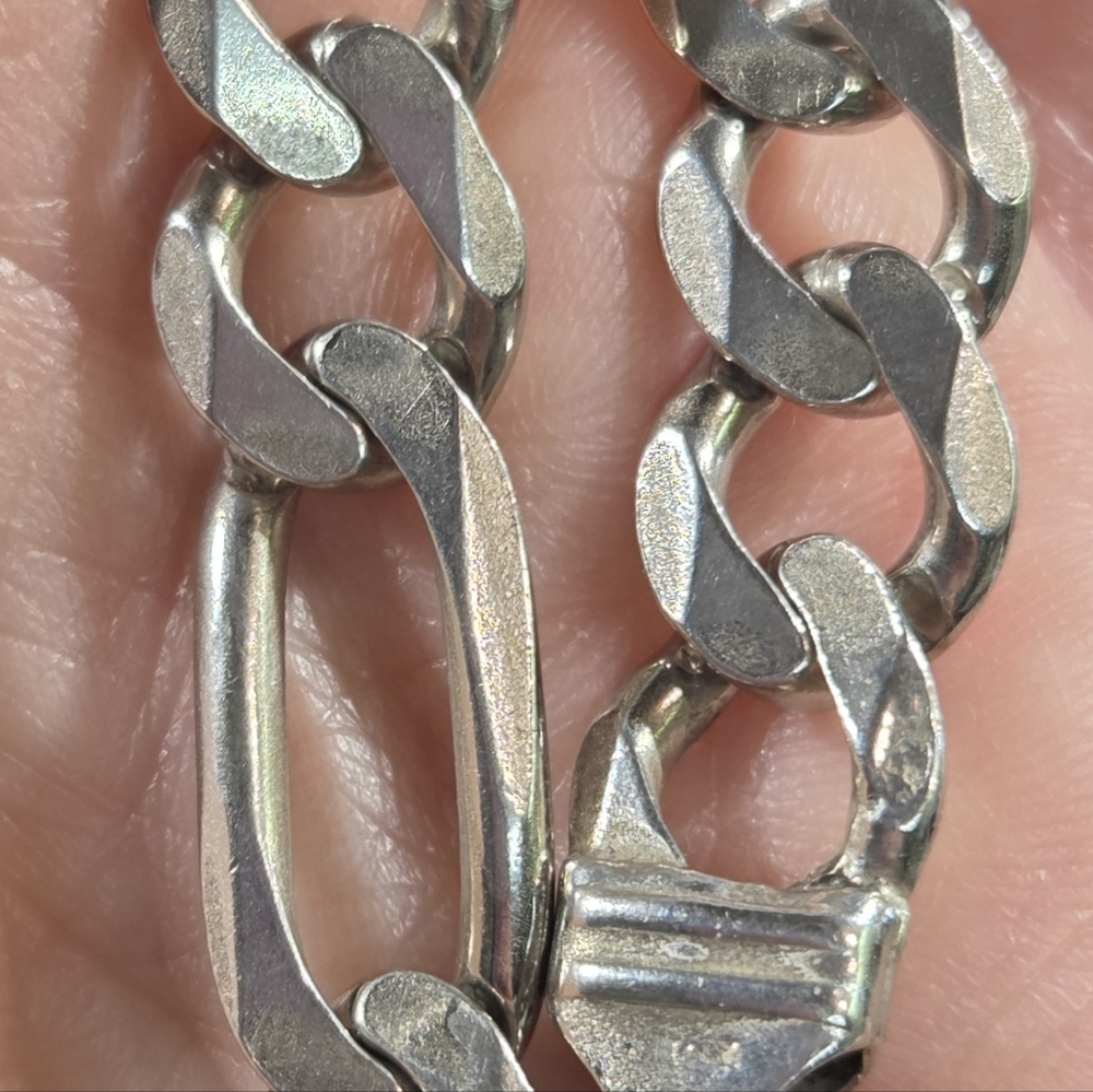 Genuine Vintage Italian Sterling Silver Heavy Figaro Chainlink Men's Bracelet - Picture 6 of 12